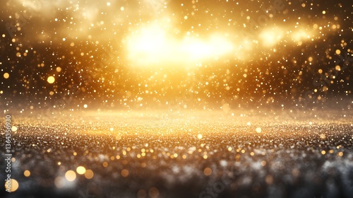 Bright yellow light creating a cosmic snowstorm of energy particles in an abstract and colorful background