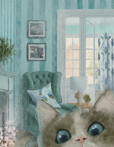 A mischievous playful kitty is naughty playing alone at home