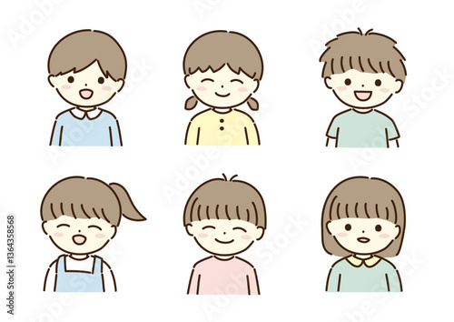 男の子女の子のにっこり笑うイラストセット