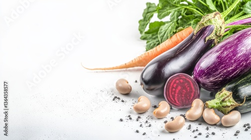 Vibrant Eggplant  Beet  Carrot   Bean Still Life