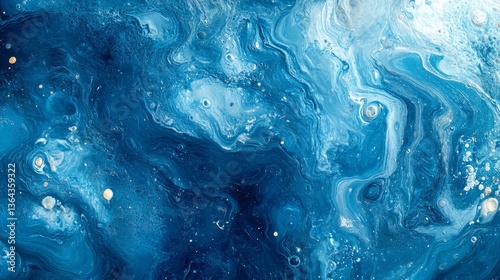 An abstract texture of clear water, showcasing rippling patterns, splashes, and bubbles in a serene blue tone