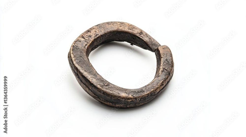 A single weathered ring shaped object on a white background A single weathered ring shaped object on a white background