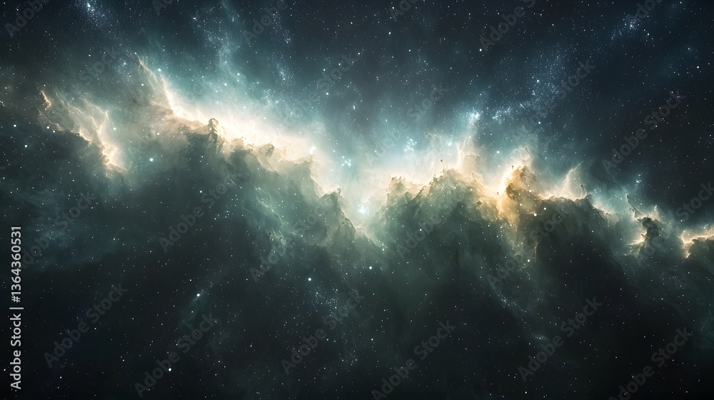 Fototapeta premium Serene nebula in the sky with cosmic rays gently cascading through space in a mute and tranquil atmosphere