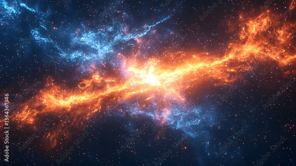 Fototapeta premium Radiant nebula with bright orange hues set against a cosmic background of vibrant colors and twinkling stars