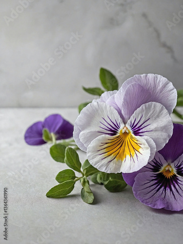 A single, elegant branch of Pansy flowers.
