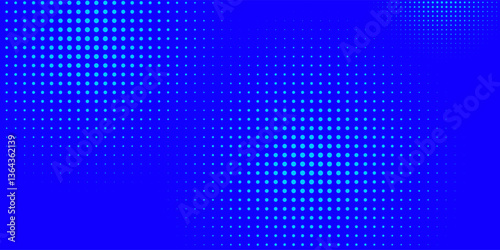 Blue halftone pattern. Blue background with circular dots mix combination. Bright blue pixel dotted texture overlay. Cartoon pop art faded gradient pattern