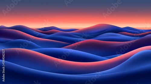 Abstract Landscape with Rolling Waves and Vibrant Sunset Colors