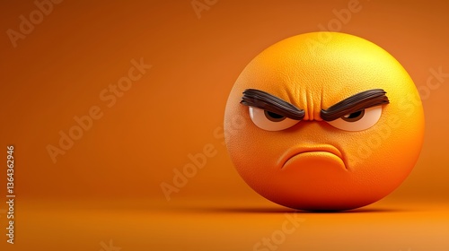 Angry Face Emoji on Orange Background with Textured Surface