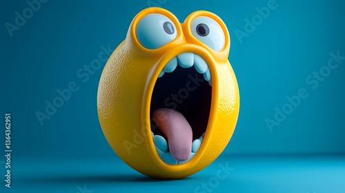 Cheerful cartoon character with open mouth and colorful expression