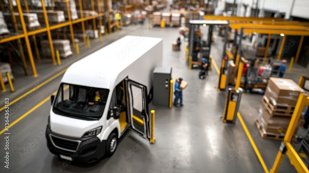 Fast Delivery Van at Busy Warehouse Docking Bay Fast Delivery Van at Busy Warehouse Docking Bay