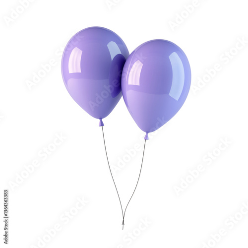 Two Purple Balloons Floating Festive Design Element, 3D Render