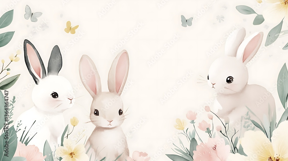 Fototapeta premium Cute bunnies in spring garden.