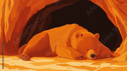 Sleeping Grizzly Bear Cave Hibernation Wildlife.