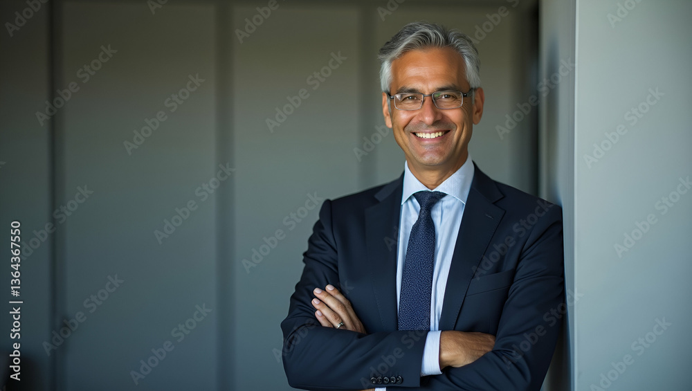 Happy Middle-Aged Indian Businessman CEO Smiling in Office Portrait Happy Middle-Aged Indian Businessman CEO Smiling in Office Portrait