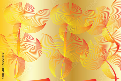 golden orange line Abstract art background vector. Luxury minimal style wallpaper with golden line art flower and botanical leaves, Organic shapes, Watercolor. 