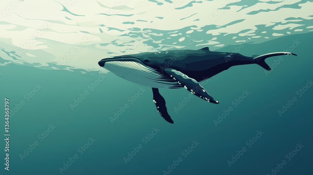 Naklejka premium Humpback Whale Ocean Wildlife Underwater Marine Life.