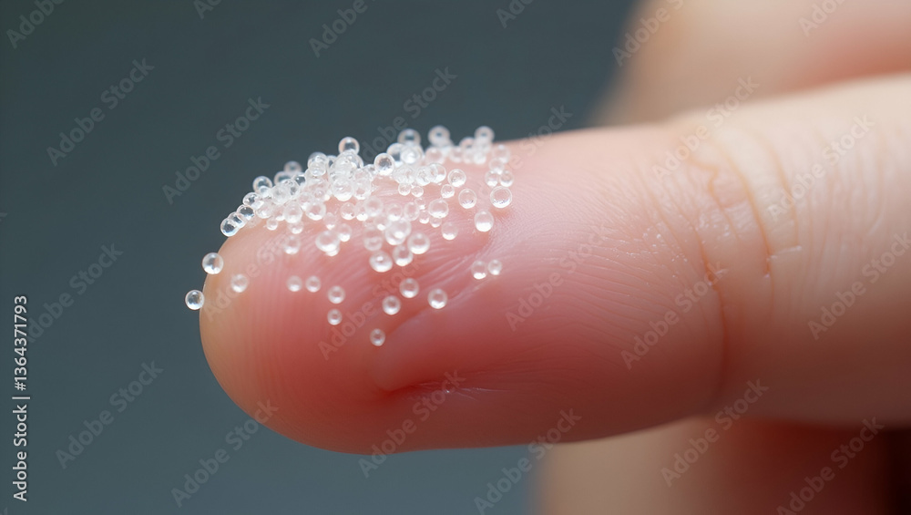 Close-Up of Small Plastic Pellets on Finger: Highlighting Microplastic Pollution in Cute Vector Style Close-Up of Small Plastic Pellets on Finger: Highlighting Microplastic Pollution in Cute Vector Style