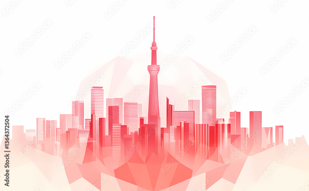 Obraz premium Abstract Red Tokyo Skyline Silhouette