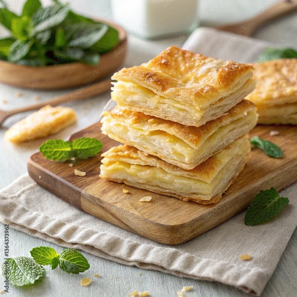 stack of pancakes , puff pastry desert, , crepes with mint , toast with butter stack of pancakes , puff pastry desert, , crepes with mint , toast with butter