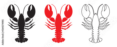 Lobster black silhouette, Lobster outline vector, Lobster clipart
