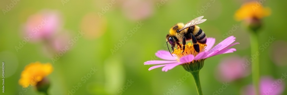 Close-up image of a bumblebee collecting nectar from vibrant vicia sepium flowers in a lush meadow, fauna, vicia sepium Close-up image of a bumblebee collecting nectar from vibrant vicia sepium flowers in a lush meadow, fauna, vicia sepium