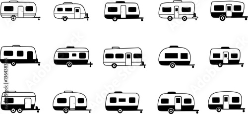 Vector black trailer icon set
