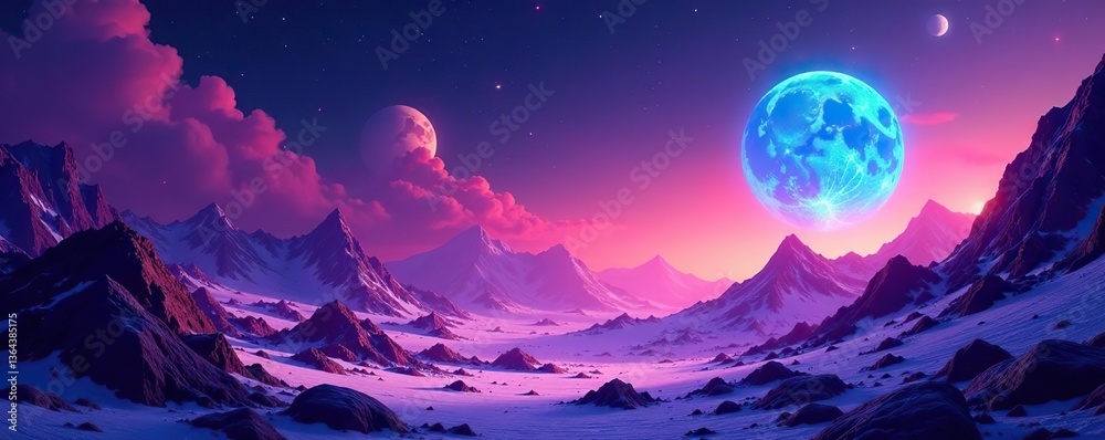 Obraz premium Futuristic seamless background with surreal landscapes, alien elements, sci-fi design, fantasy backdrop, design, colorful