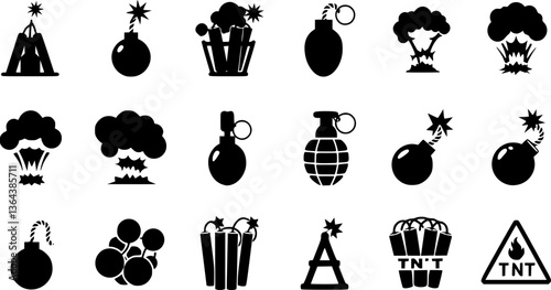 Vector black bomb icon set

