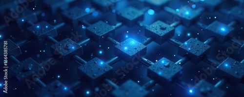 Futuristic square block chain grid pattern on blue background,  modern,  communication