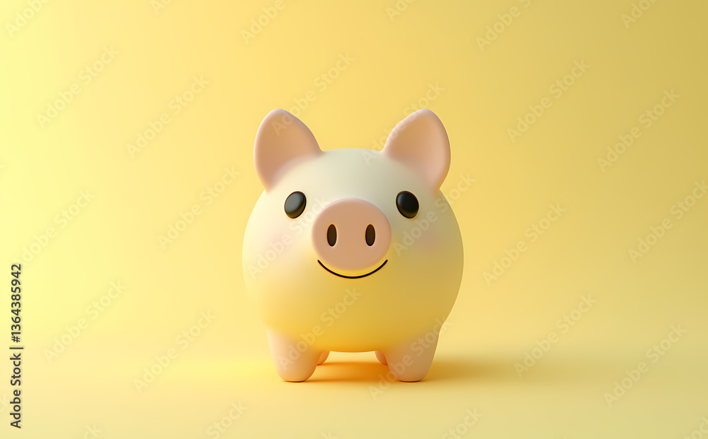 Cute Cartoon Piggy Bank on a Pastel Yellow Background Cute Cartoon Piggy Bank on a Pastel Yellow Background