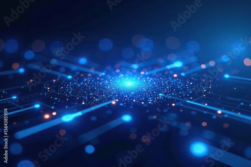Futuristic technology concept with vibrant blue glowing lights and abstract shapes,  grid,  shapes