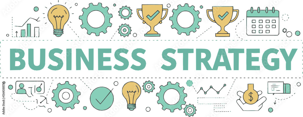 Strategy concept flat line design with icons and elements. Modern strategy concept vectors collection. Thin line flat design banners for website and mobile website, easy to use and highly customizable