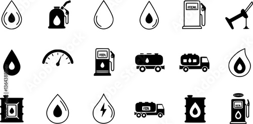 Vector black gas station icon set
