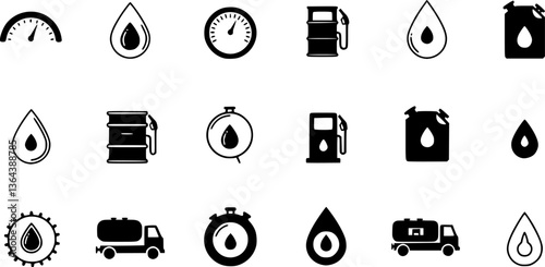 Vector black gas station icon set
