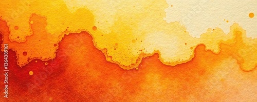 Close up of vibrant orange and yellow abstract painting on paper with warm colored acrylics,  vibrant,  colorful