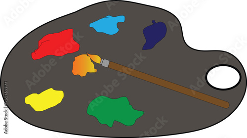 paint brush and palette  yellow read sky blue purple green orange color vector illustration of color pallate