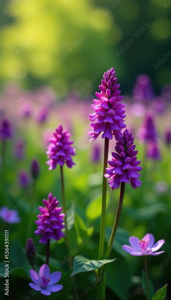 Obraz premium Close up of vibrant purple lamium flowers in a lush meadow during spring, flowers, nature