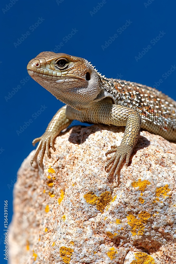 Fototapeta premium Lizard on Rock, Sunny Sky