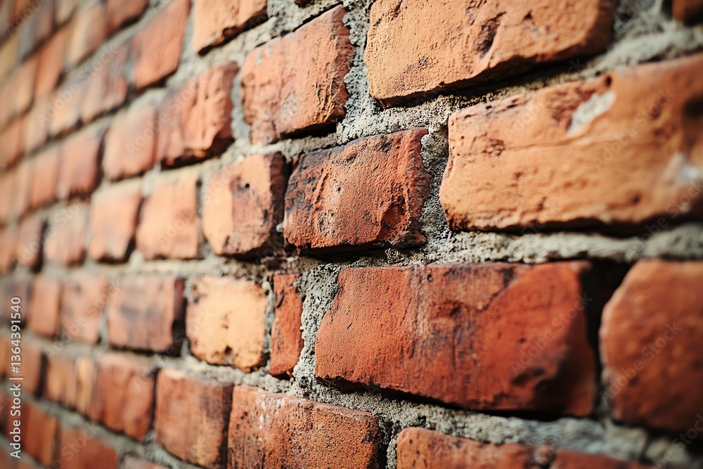 Fototapeta premium Close-up of a Red Brick Wall with Textured Surface and Mortar