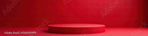 Empty red product display podium on red floor against dark maroon background,  background,  product