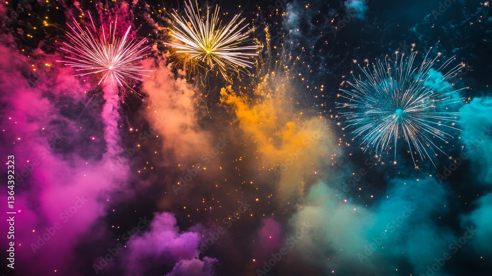 Fototapeta premium Vibrant multi-colored fireworks display lighting up the night sky