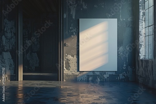 High Quality Image of Modern Dark Studio Room Interior with Empty White Poster