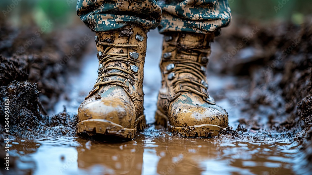 Boots standing in the mud in the forest environment