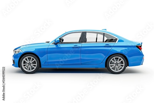 Sharp Picture of Blue Car Isolated on White Background