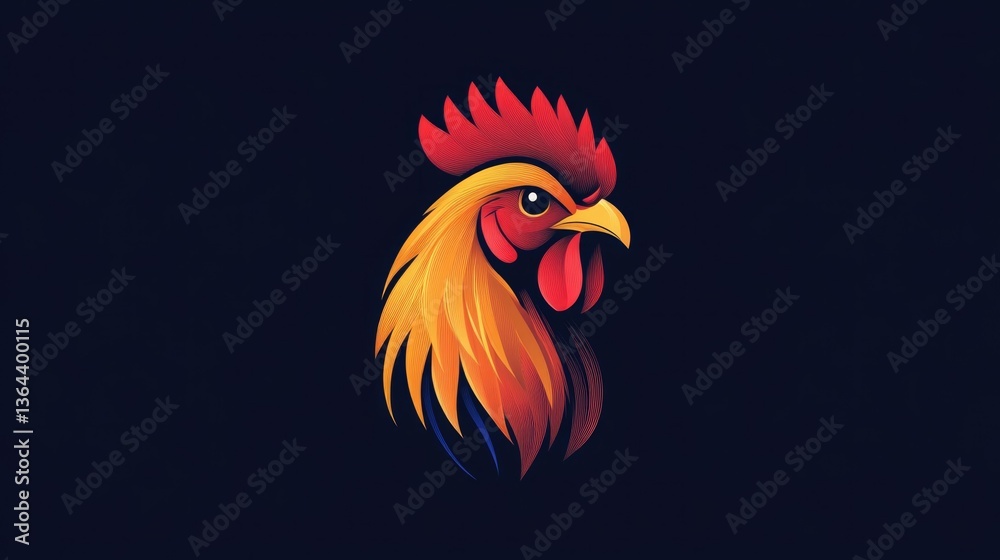 Obraz premium Red Rooster Silhouette on Solid Black Background
