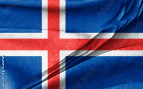 Textured Icelandic National Flag with Vibrant Colors Representing Culture and Identity photo