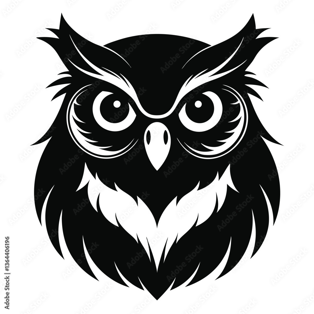 Black Owl Head Silhouette Vector Illustration. Nocturnal Bird of Prey in Minimalist Graphic Design, Perfect for Logos, Tattoos, Stickers, Emblems, and Wildlife Art on White Background Black Owl Head Silhouette Vector Illustration. Nocturnal Bird of Prey in Minimalist Graphic Design, Perfect for Logos, Tattoos, Stickers, Emblems, and Wildlife Art on White Background