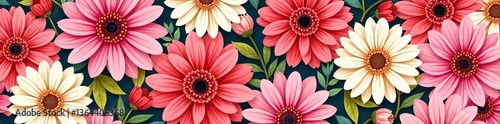 Gerberas flowers seamless pattern design with blooming botanical motifs and vibrant colors,  blooming,  floral