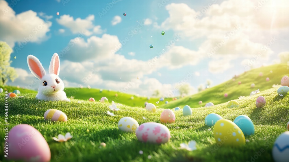 Happy Easter day with Colorful Easter eggs,Spring holiday,Happy easter eggs,festive clip art,Happy Easter greeting card, poster, banner template,april festive concept.