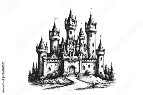 Generative AI: Castle (Vector Pen Drawing)
